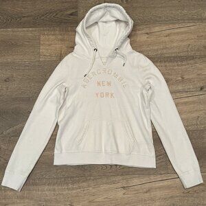 Vintage Y2K Abercrombie & Fitch Hoodie Womens Size L Spell out Logo Preppy White
